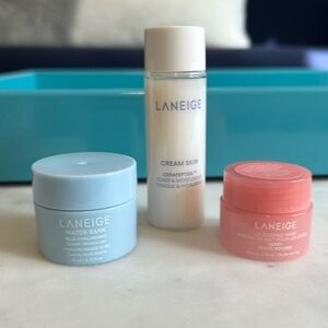 Laneige travel set lip sleeping mask, toner and moisurizer